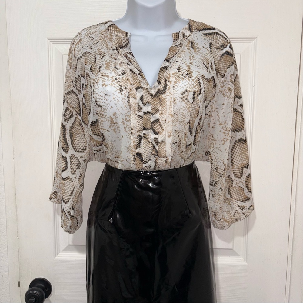 a.n.a Cream and Brown Snake Print Blouse  | size: Large